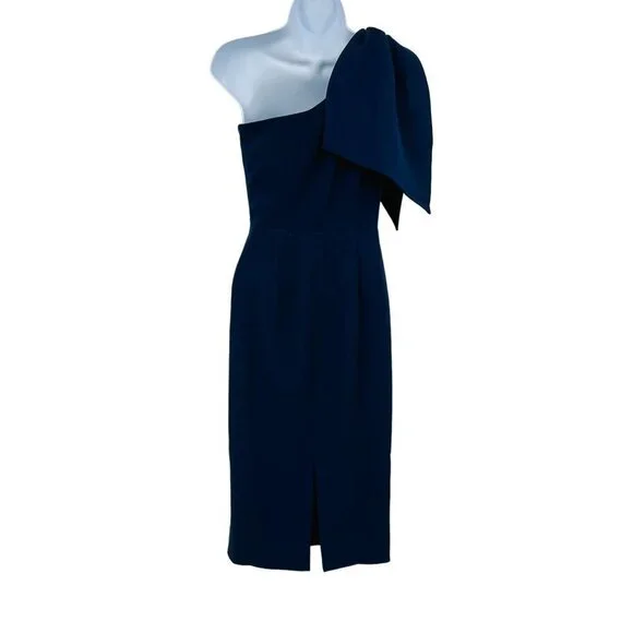 Dress the Population Tiffany Orchard One Shoulder Midi Dress Bow Shoulder Blue - Picture 3 of 10